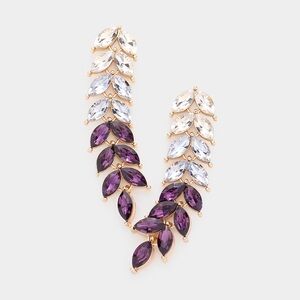 Gold & Purple Marquise Stone Evening Statement Earrings